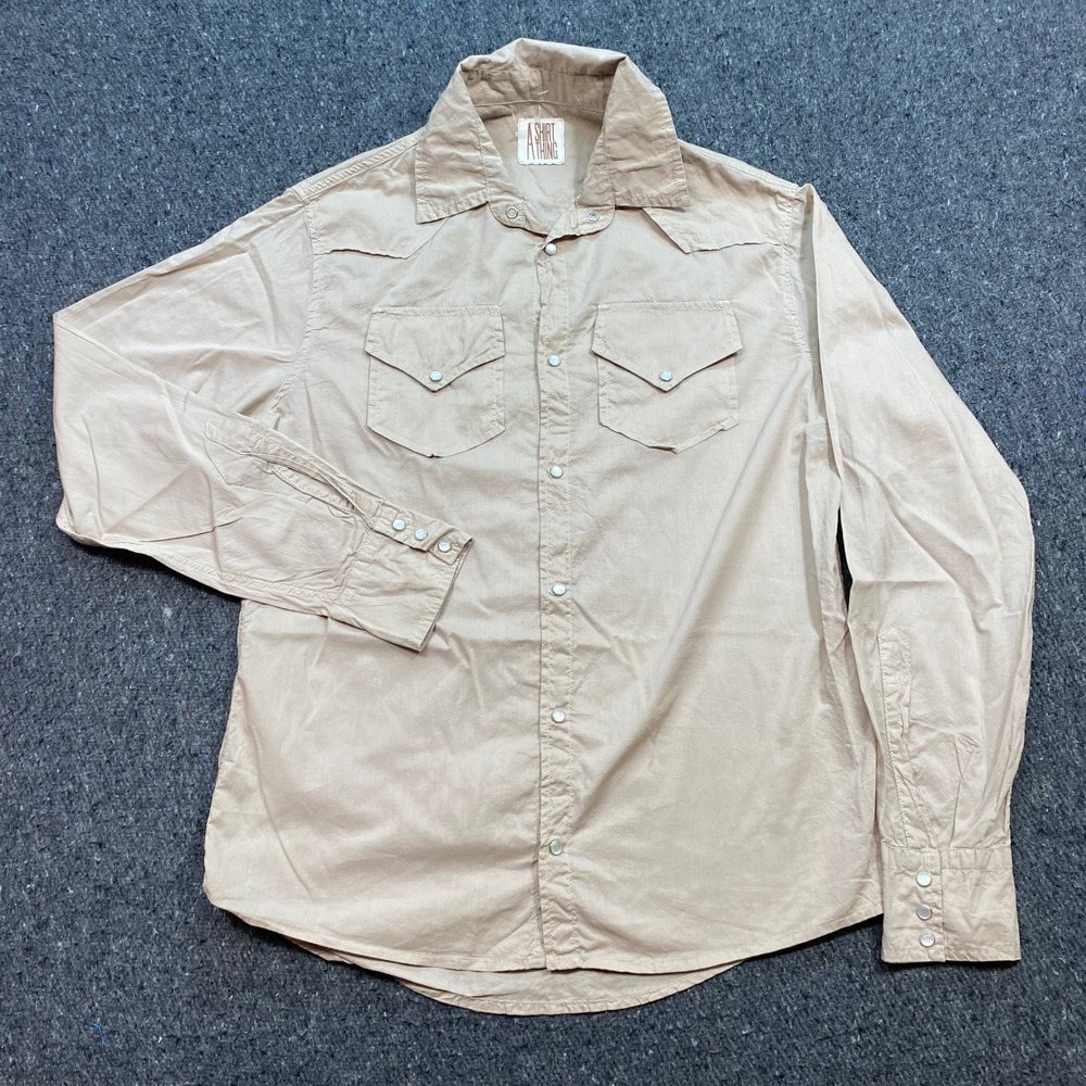 A Shirt Thing Western Pearl Snap Sz M Mens Tan Beige Boho Skater Workwear Shirt
